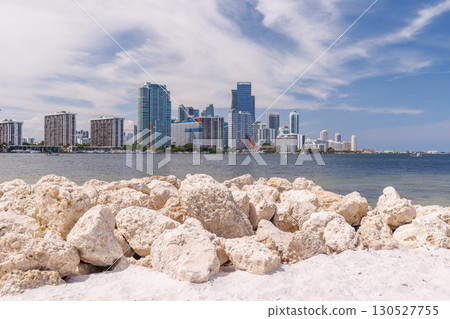 Modern skyline of Miami with towering skyscrapers, tropical vibe, and waterfront views 130527755