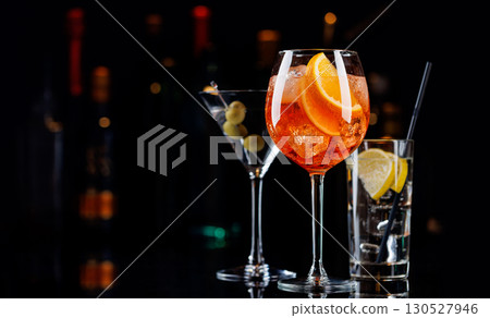 Various cocktails on a bar table 130527946