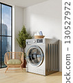 Home laundry design with modern washers and stylish decor. 3D render illustration 130527972