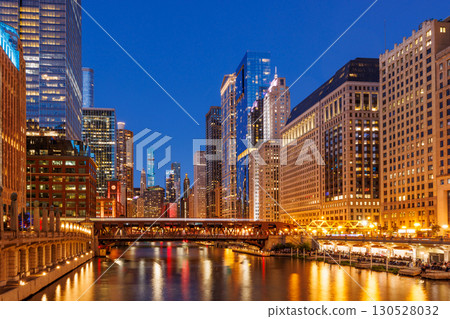 Scenic view of downtown Chicago during sunset Scenic view of downtown Chicago during sunset 130528032