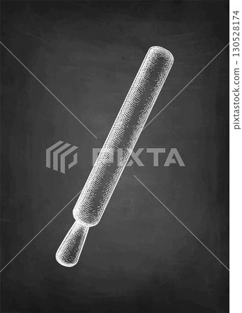 Wooden single-handle rolling pin chalk sketch. 130528174