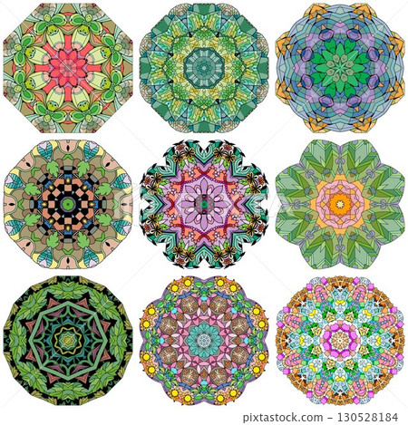 Set of colorful cute Mandalas. Decorative unusual round ornaments. 130528184
