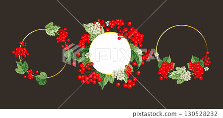 Viburnum Guelder Red Berry Frame Set Decorative Banner Border Card Invitation Vector Fall Frame Autumn Fruit Viburnum Guelder Red Berry Frame Set Decorative Banner Border Card Invitation Vector Fall Frame Autumn Fruit 130528232