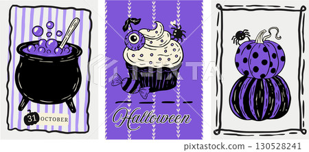 Retro Pink Halloween Poster Flyer Set Whimsical Doodle Coquette Cute Card Vector With Cupcake Cauldron Pumpkin Retro Pink Halloween Poster Flyer Set Whimsical Doodle Coquette Cute Card Vector With Cupcake Cauldron Pumpkin 130528241