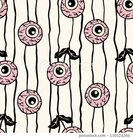 Retro Halloween Eyeball Cherry Eye Monster Seamless Pattern Vector Background Vintage Scary BG Retro Halloween Eyeball Cherry Eye Monster Seamless Pattern Vector Background Vintage Scary BG 130528260