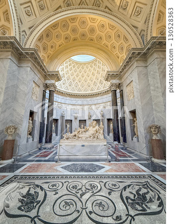 VATICAN CITY, ROME, ITALY - AUGUST 02, 2025 Nile statue inside the Chiaramonti Museum. The white marble sculpture, depicting a river god surrounded by 16 babies 130528363