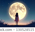 孩子仰望月亮的剪影 130528515