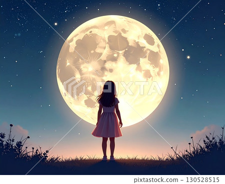 Silhouette of a child looking up at the moon Silhouette of a child looking up at the moon 130528515