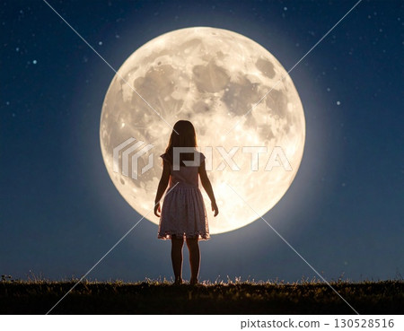 Silhouette of a child looking up at the moon Silhouette of a child looking up at the moon 130528516