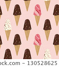 Ice cream cones with various flavors on a pink background. AI-generated content. 130528625