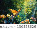 A Colorful Butterfly Fluttering in a Vibrant and Lush Floral Garden Filled with Beauty 130528626