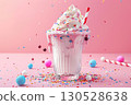 A Deliciously Colorful Milkshake with Fun Sprinkles and Tasty Whipped Cream on Top. AI-generated 130528638