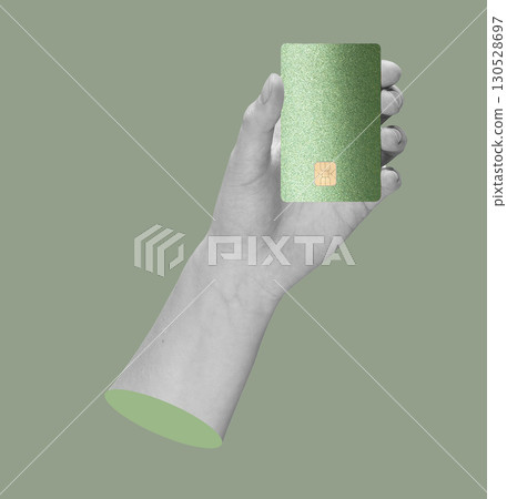 Card in hand, close-up of bank transaction. Paying for purchase with electronic payment, secure Card in hand, close-up of bank transaction. Paying for purchase with electronic payment, secure 130528697