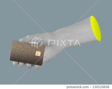 Card in hand, close-up of bank transaction. Payment, financial service, secure charge, banking, 130528698