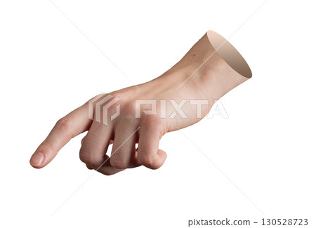 Finger pointing down. Hand in outstretched pose, finger showing direction, selection, control, 130528723