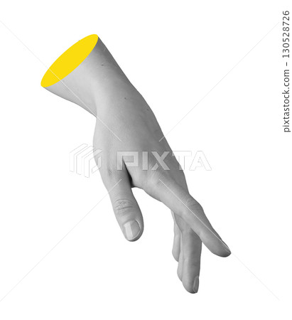 Finger pointing down, index extended, wrist outstretched, adult hand, natural skin, gray grayscale Finger pointing down, index extended, wrist outstretched, adult hand, natural skin, gray grayscale 130528726