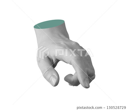 Finger pointing downward. Female hand outstretched, index tip extended, gesture for touchscreen 130528729