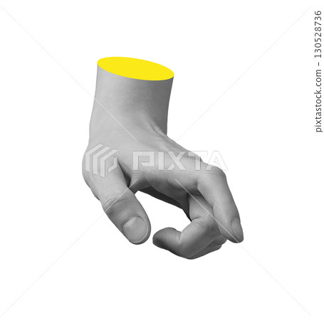 Finger pointing gesture, downward action. Index extended, hand outstretched, guide, navigation, Finger pointing gesture, downward action. Index extended, hand outstretched, guide, navigation, 130528736