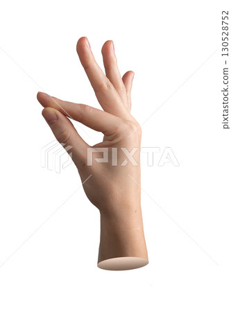 Hand gesture with pinch, fingers touching softly, thumb and index clutch thin invisible part, Hand gesture with pinch, fingers touching softly, thumb and index clutch thin invisible part, 130528752