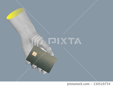 Hand holding a bank card, securely paying for shopping. Debit or credit card with chip, representing Hand holding a bank card, securely paying for shopping. Debit or credit card with chip, representing 130528754