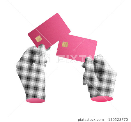 holding a plastic bank card. Credit and debit options for secure payment, finance transactions, and holding a plastic bank card. Credit and debit options for secure payment, finance transactions, and 130528770
