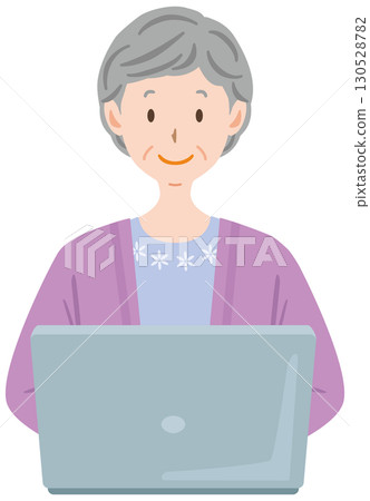 Illustration of an elderly person using a computer Senior woman Illustration of an elderly person using a computer Senior woman 130528782