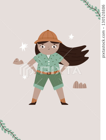 Cute Girl Explorer Character Illustration in Adventure Outfit 130528886