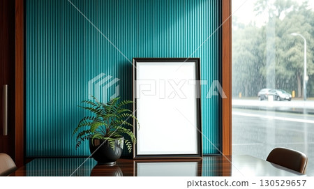 Modern style office with empty artwork frame. 130529657