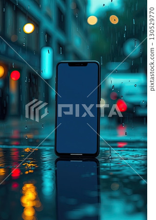 Blank smartphone screen mockup in urban street atmosphere. 130529770