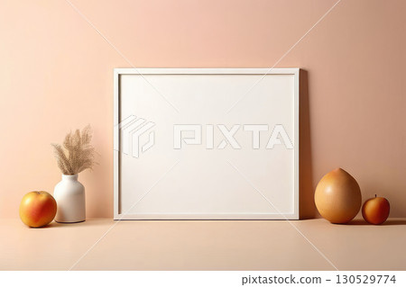 Trendy pastel-toned wall with empty poster frame. 130529774