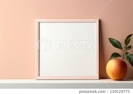 Trendy pastel-toned wall with empty poster frame. 130529775