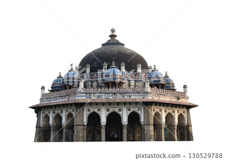Historic tomb of Isa Khan isolated on white background. The 16th century octagonal mausoleum 130529788