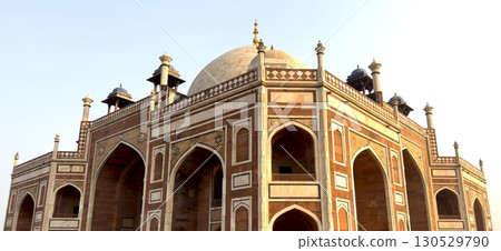 Humayun s Tomb in Delhi, India. Historic Mughal monument with a grand dome and sandstone facade. 130529790