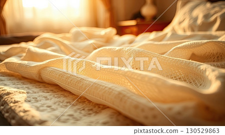 Cozy Scandinavian-style bedroom with warm atmosphere. 130529863