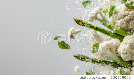 Unusual vegetable bouquet with cauliflower and asparagus stalks 130529902