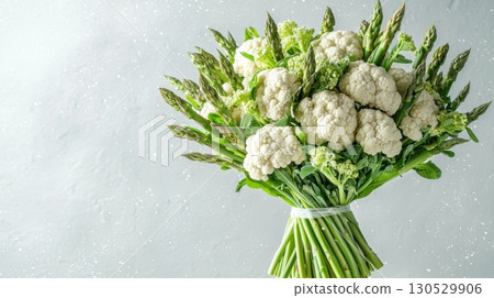 Unusual vegetable bouquet with cauliflower and asparagus stalks 130529906