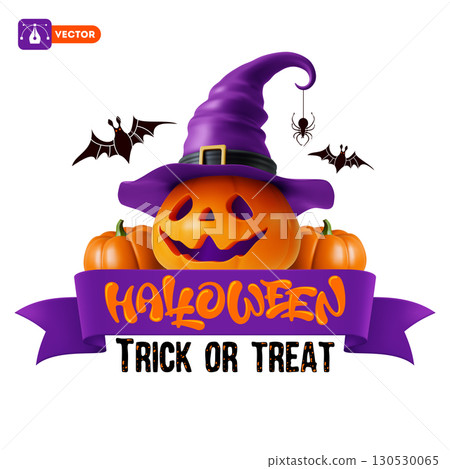 Happy Halloween Logo With Pumpkin And Lettering 130530065
