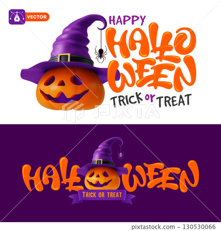 Happy Halloween Logo With Pumpkin And Lettering 130530066
