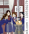 Junior high school girls chatting around a Daruma stove 130530279