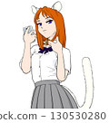 Cat-eared high school girl looking at her smartphone 130530280