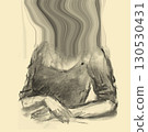 Surreal Ink Drawing of a Faceless Woman with Distorted Head Flowing into Abstract Lines 130530431