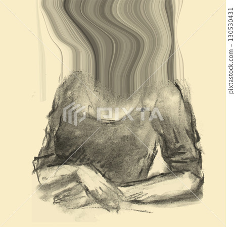 Surreal Ink Drawing of a Faceless Woman with Distorted Head Flowing into Abstract Lines Surreal Ink Drawing of a Faceless Woman with Distorted Head Flowing into Abstract Lines 130530431