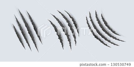 Scratch claw mark tiger bear paw icon. Animal lion slash claw vector wild monster shape design. 130530749