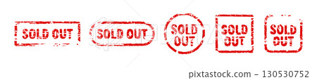 Grunge sold out rubber stamp. Rectangle red sold out retail background marketing label stamp. 130530752
