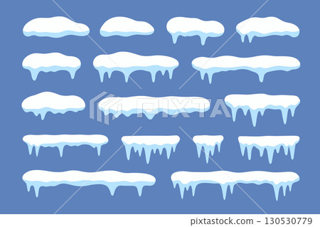 Snow ice vector winter frame effect frozen illustration. Icicle cold frozen frost ice snow cap set. 130530779