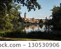 Telc town park with lake and plants on foreground, Czechia 130530906