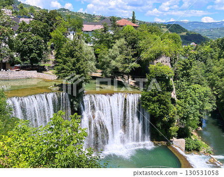 Waterfall on river Pliva in Jajce, Bosnia and Herzegovina 130531058