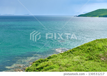 The nature of the Khasansky district of Primorsky Krai, Russia. The lip of the Teal of the Slavic Bay, the inner bay of Peter the Great in the summer. 130531217