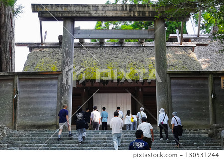 People visiting the main shrine of the Inner Shrine of Ise Jingu 130531244
