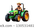 3d cartoon farmer driving green tractor, agriculture and farming industry concept, playful style 130531481